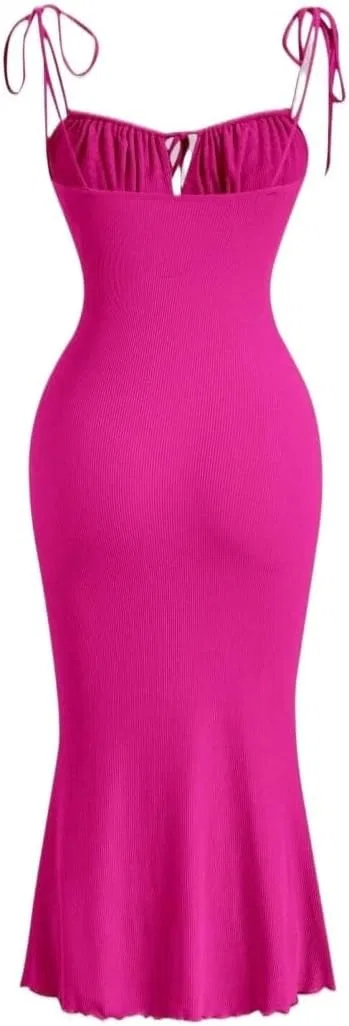 Женское элегантное платье с разрезами и завязками Generic, Hot Pink — фото 3