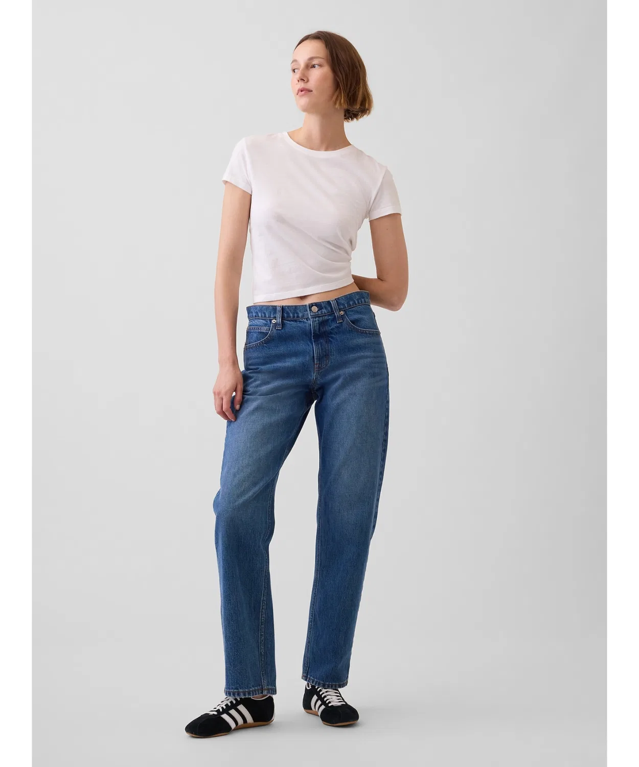 Женские джинсы мид-райз с прямой зауженной посадкой Straight Tapered GAP, Indigo Blue