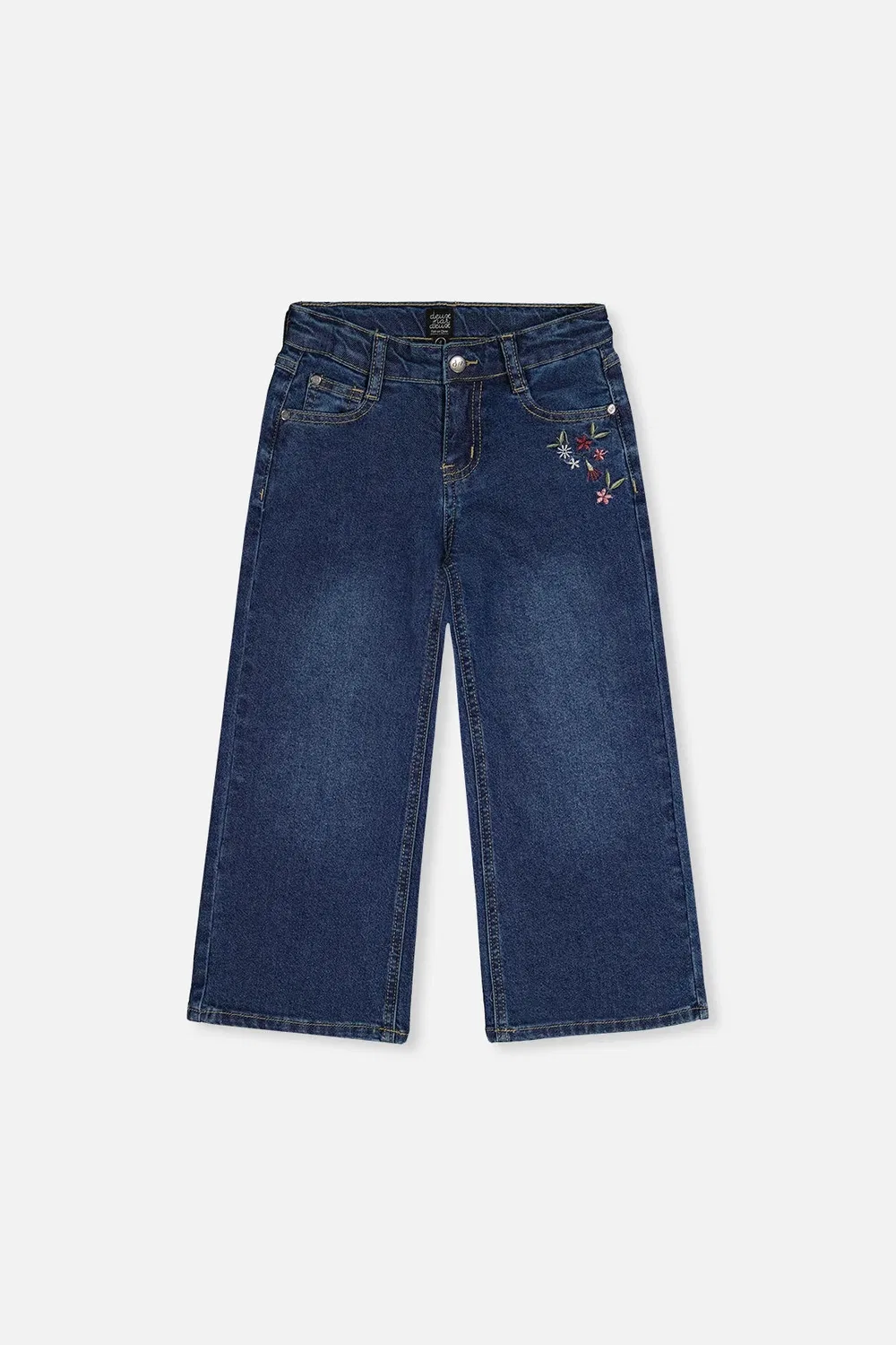 Детские джинсы для девочек с вышивкой цветами Soft Poetry Deux par Deux, Light Blue Denim