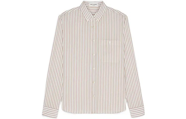 Мужская рубашка с длинным рукавом в полоску SAINT LAURENT, Caramel Ivory