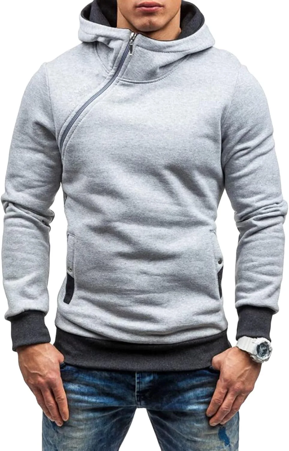 

Мужская флисовая толстовка с капюшоном на молнии, карманом JEsilunmaMY