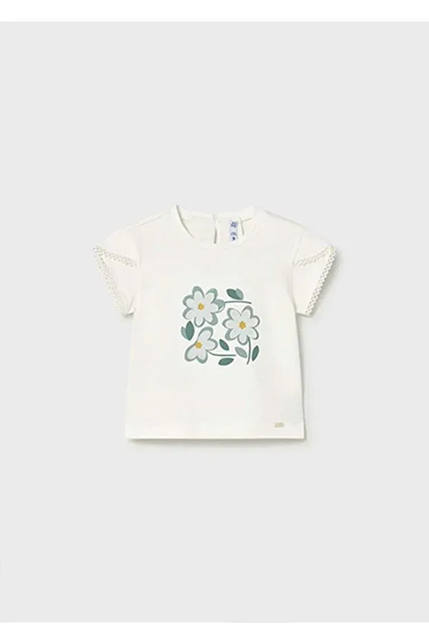 Детская футболка для девочек с принтом Summer baby girl green printed tshirt Mayoral, Ecru