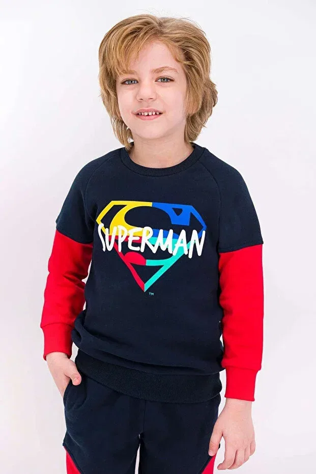 Детский спортивный костюм для мальчиков с принтом Superman Navy Blue — фото 2