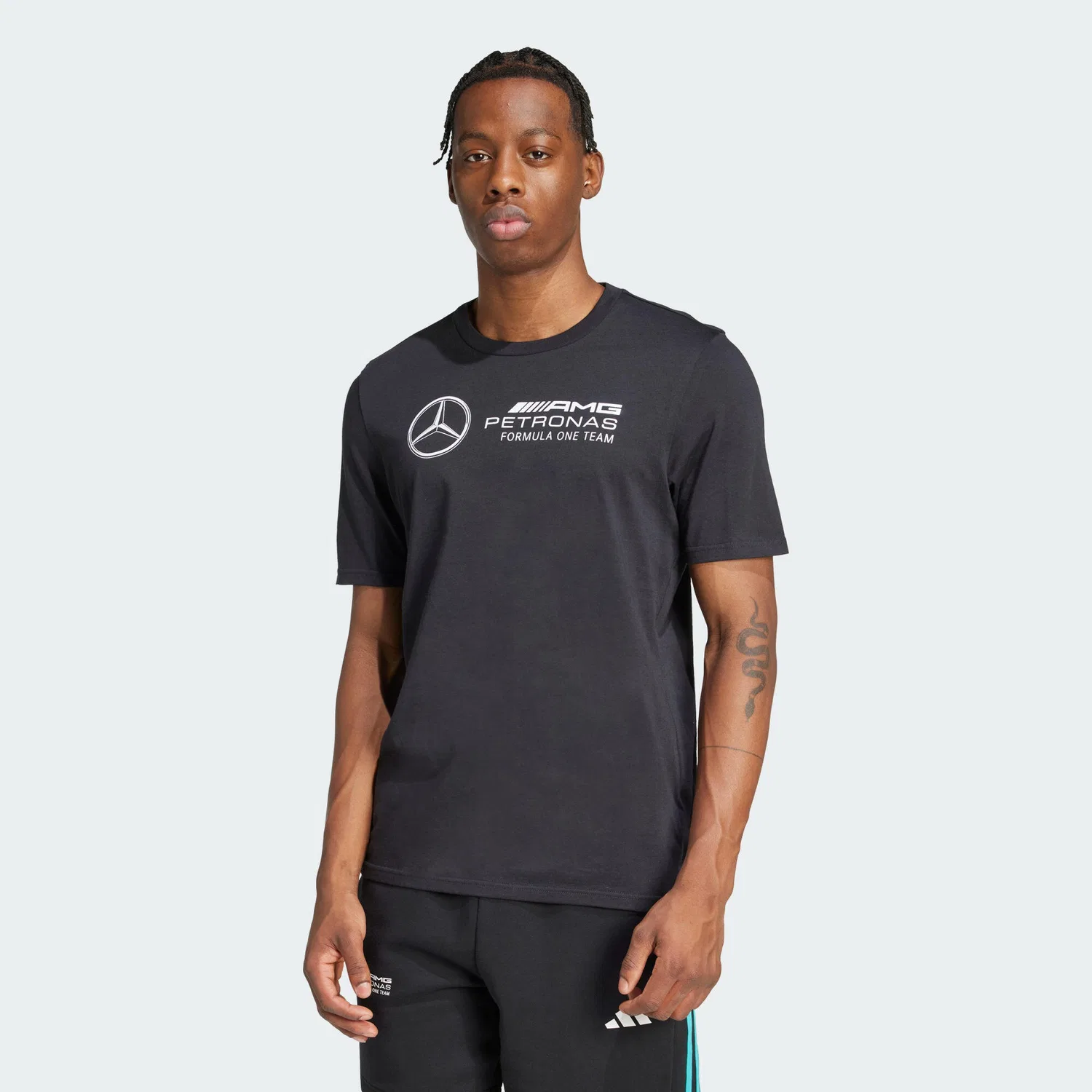 Мужская футболка с принтом Mercedes - AMG Petronas Formula One Team DNA Adidas, Schwarz / Weiss
