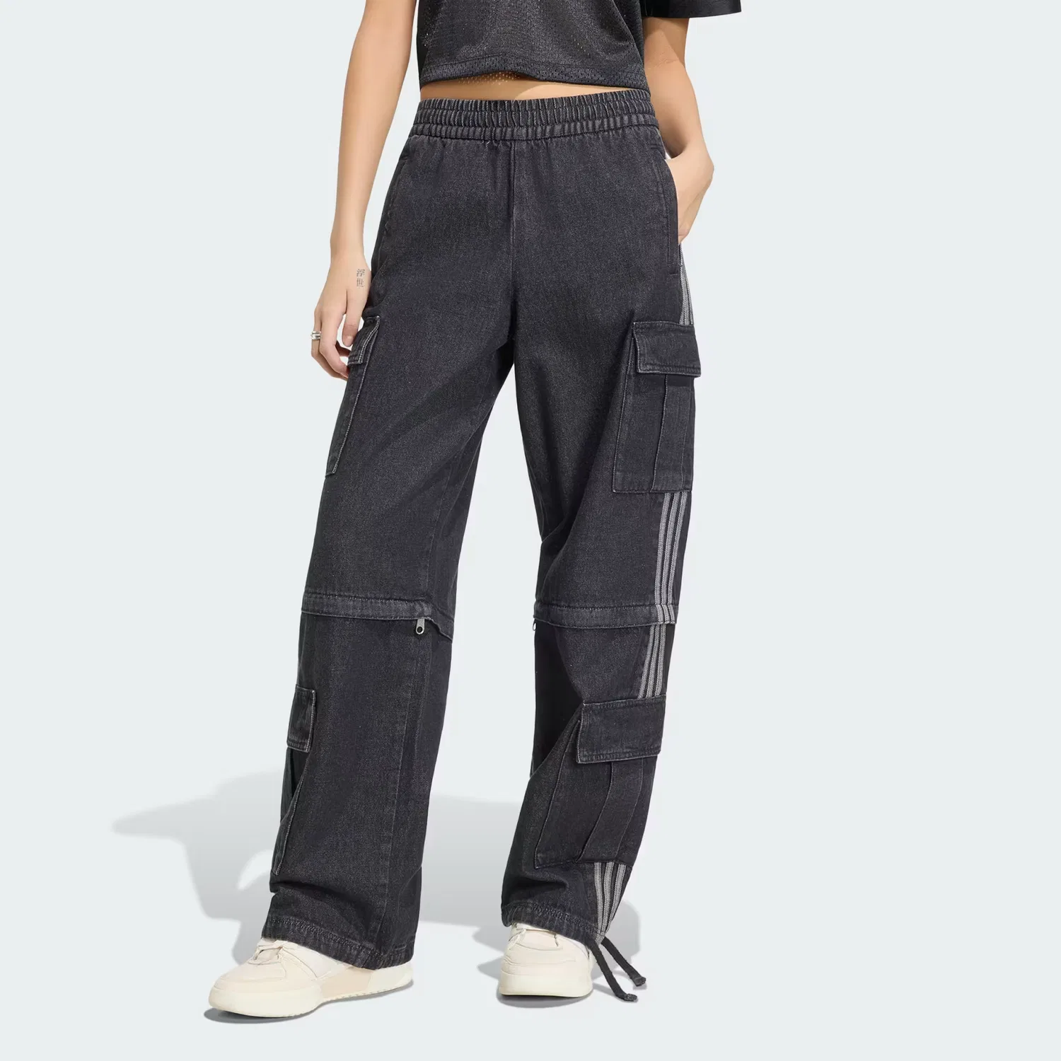 Женские джинсы свободного кроя MID RISE 2-IN-1 DENIM PANT Adidas Originals, черный деним