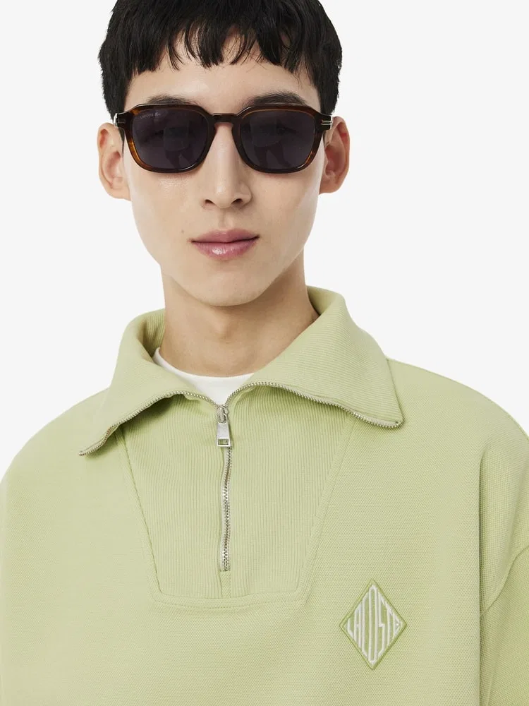Свитшот с полузастежкой-молнией, Diamond Logo LACOSTE, Olive — фото 2