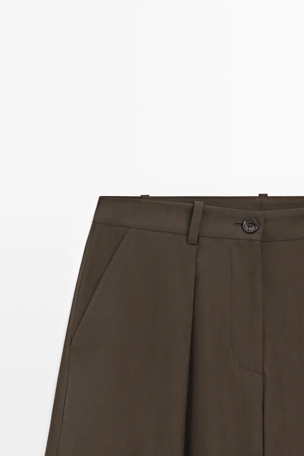 Широкие брюки Massimo Dutti, из смесовой хлопковой ткани поплин, хаки — фото 4