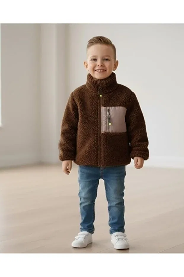 Детский кардиган из плюша с длинным рукавом Smalltouch, Brown — фото 3