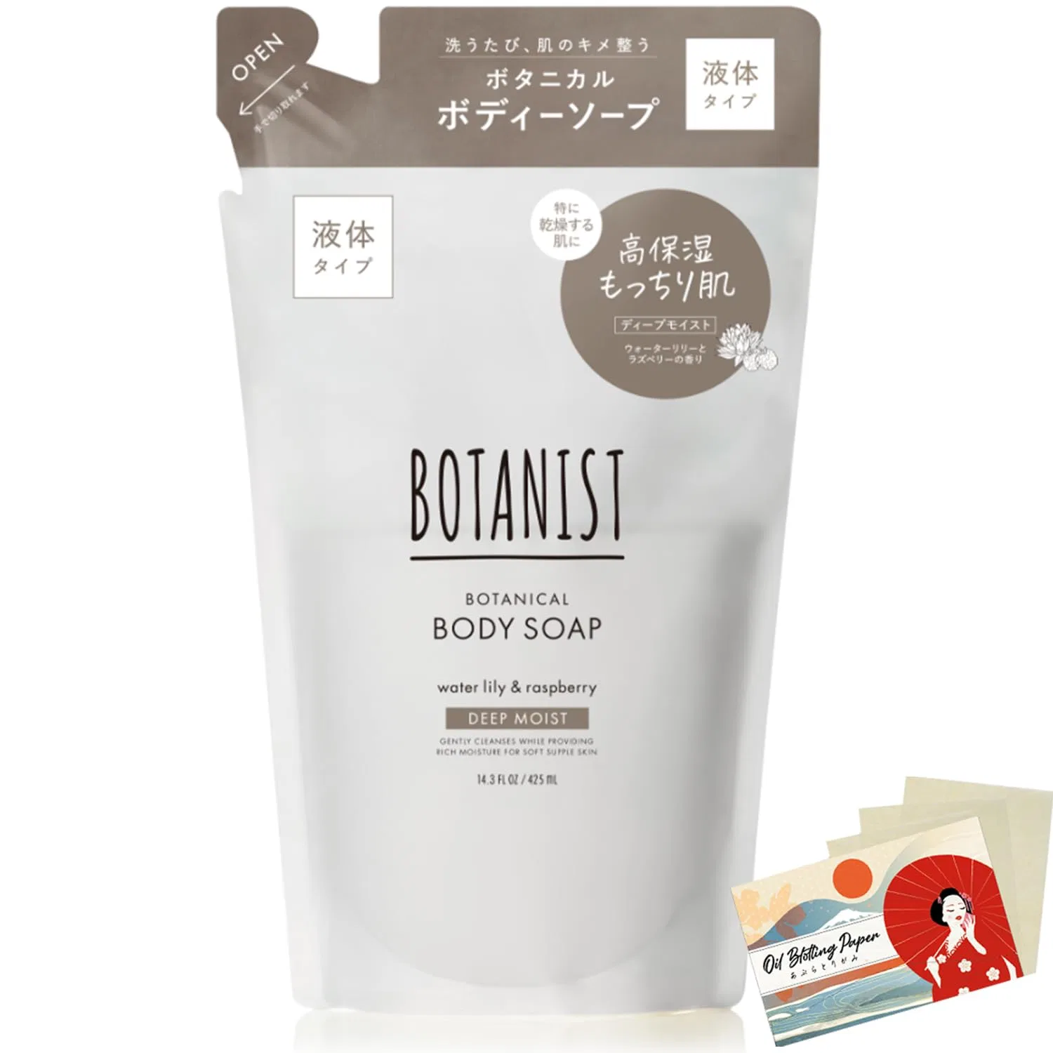 Гель для душа Botanist Botanical Body Soap Deep Moist, 440 мл, набор с промокательной бумагой