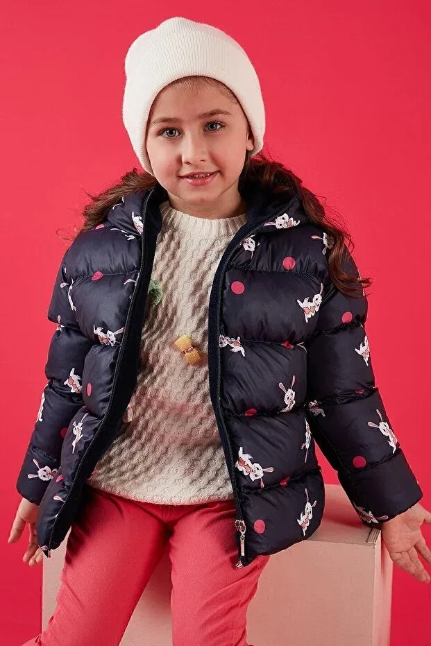 Детское пальто для девочек утепленное с капюшоном Lela, Navy Blue — фото 2