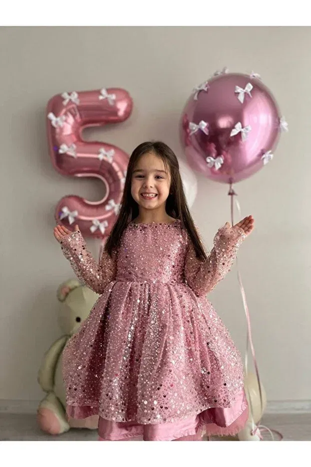 Детское платье для девочек с длинным рукавом Sare Çocuk Giyim, Pink