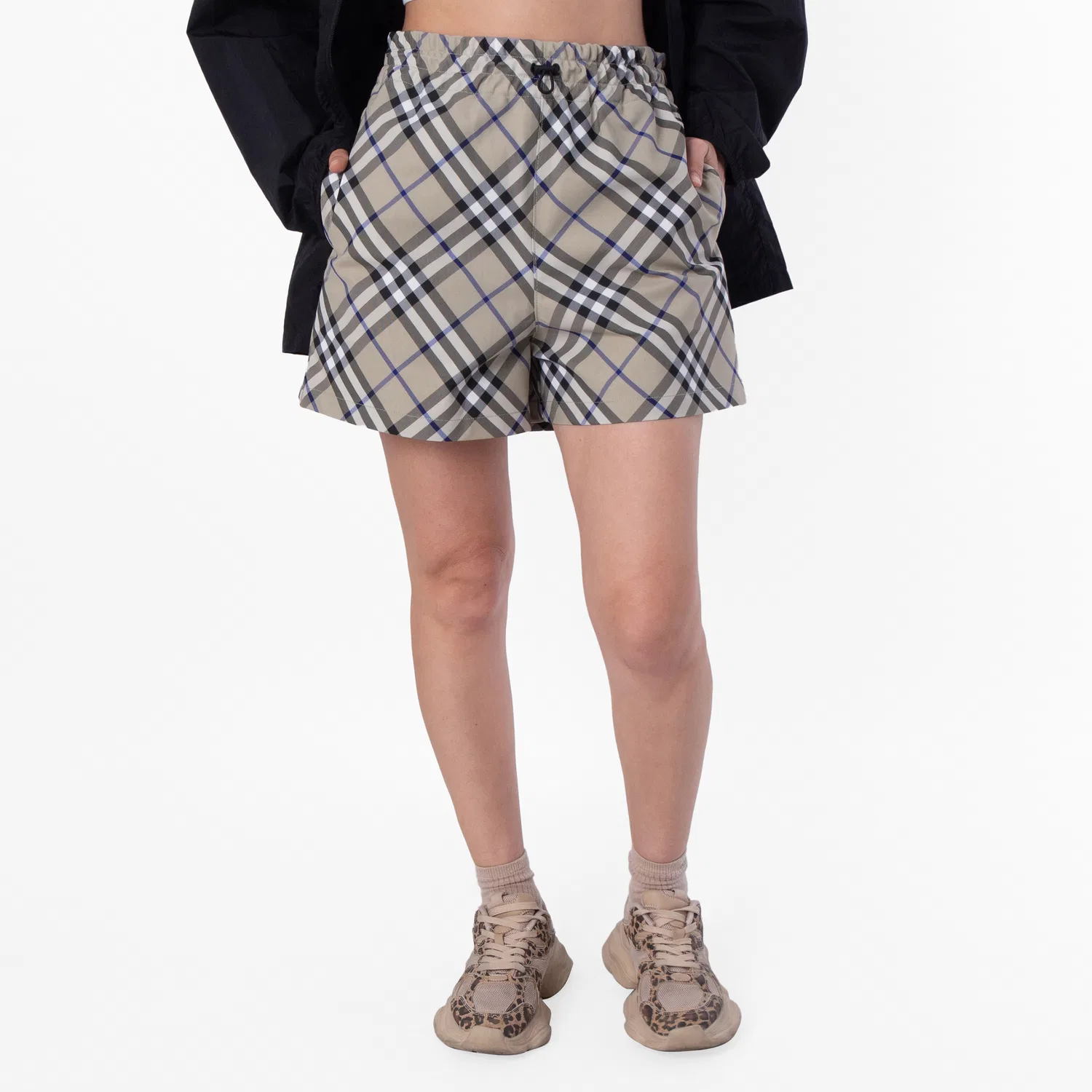 Шорты хлопковые с принтом Equestrian Knight Check Cotton Shorts Burberry, Lichen Ip Check