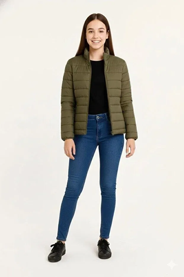 Детское пальто для девочек с принтом Inflatable Fiber-Filled Water-Repellent Jacket Generic Brands, Khaki — фото 4