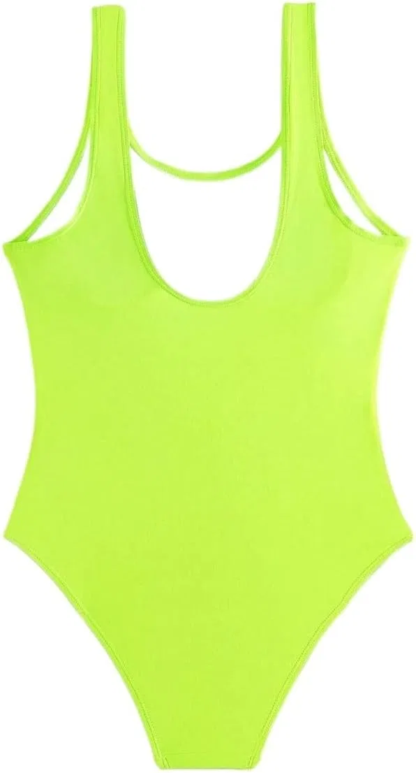 Женский цельный купальник без спинки Casual Solid, Lime Green