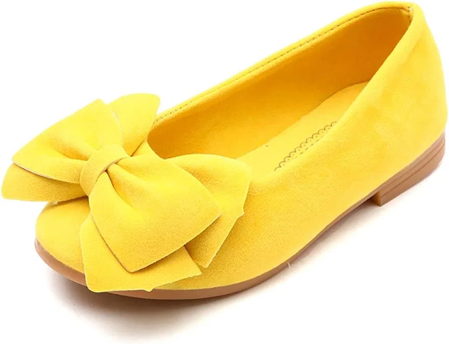 Детские туфли-балетки для девочек с бантом Mary Jane Auhoho, Yellow