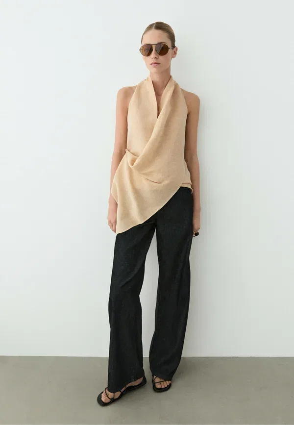 Топ из льна с вискозой Massimo Dutti, beige, бежевый — фото 2