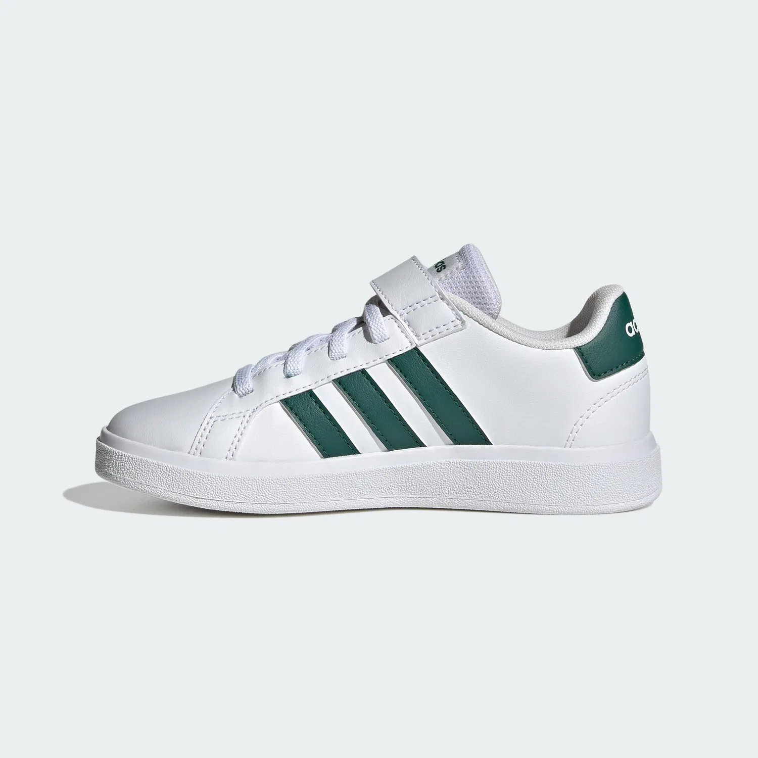 Детские кроссовки для мальчиков с полосками Grand Court Elastic Lace and Top Strap Adidas, Cloud White Green Cloud White — фото 2