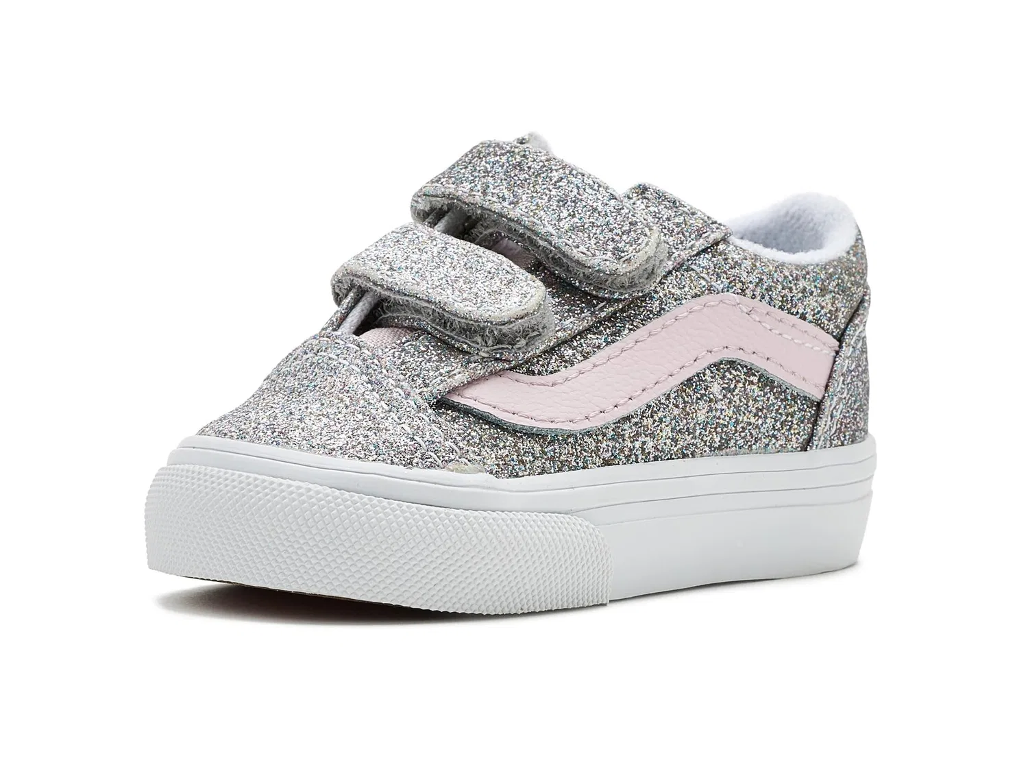 Кроссовки Old Skool V (для младенцев и малышей) Vans Kids, Glitter Silver/Pale Petal — фото 2