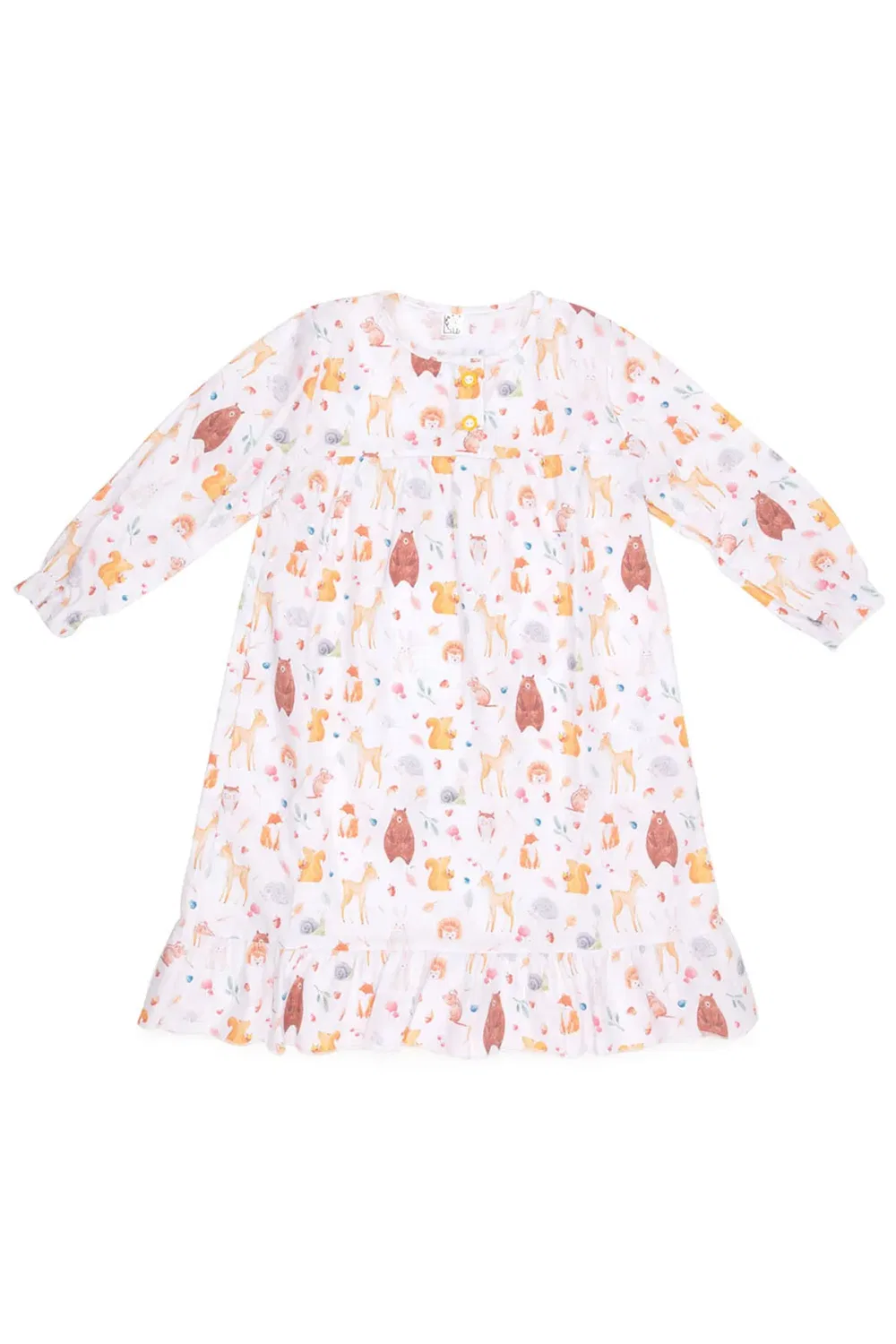Ночнушка с длинным рукавом Woodland Friends Cotton Three Quarter Fox In A Box, White