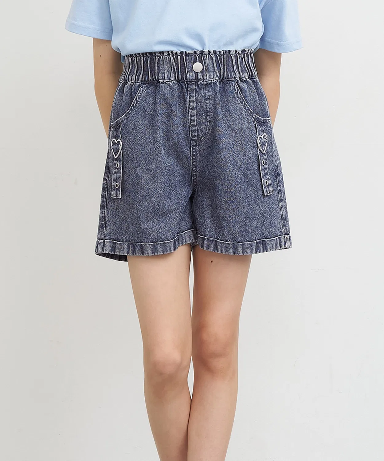 Coca(coca) Детские шорты джинсовые с сердцем и пряжкой, модель Heart Buckle, coca, Blue