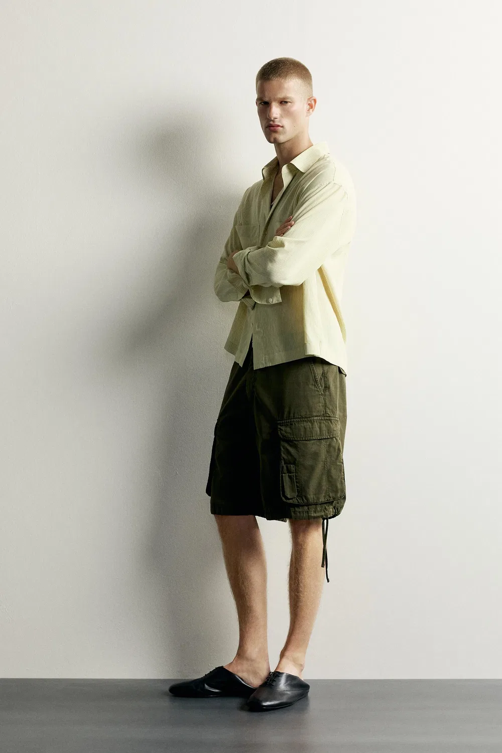 Свободная полосатая струящаяся рубашка ZARA, Light green — фото 4