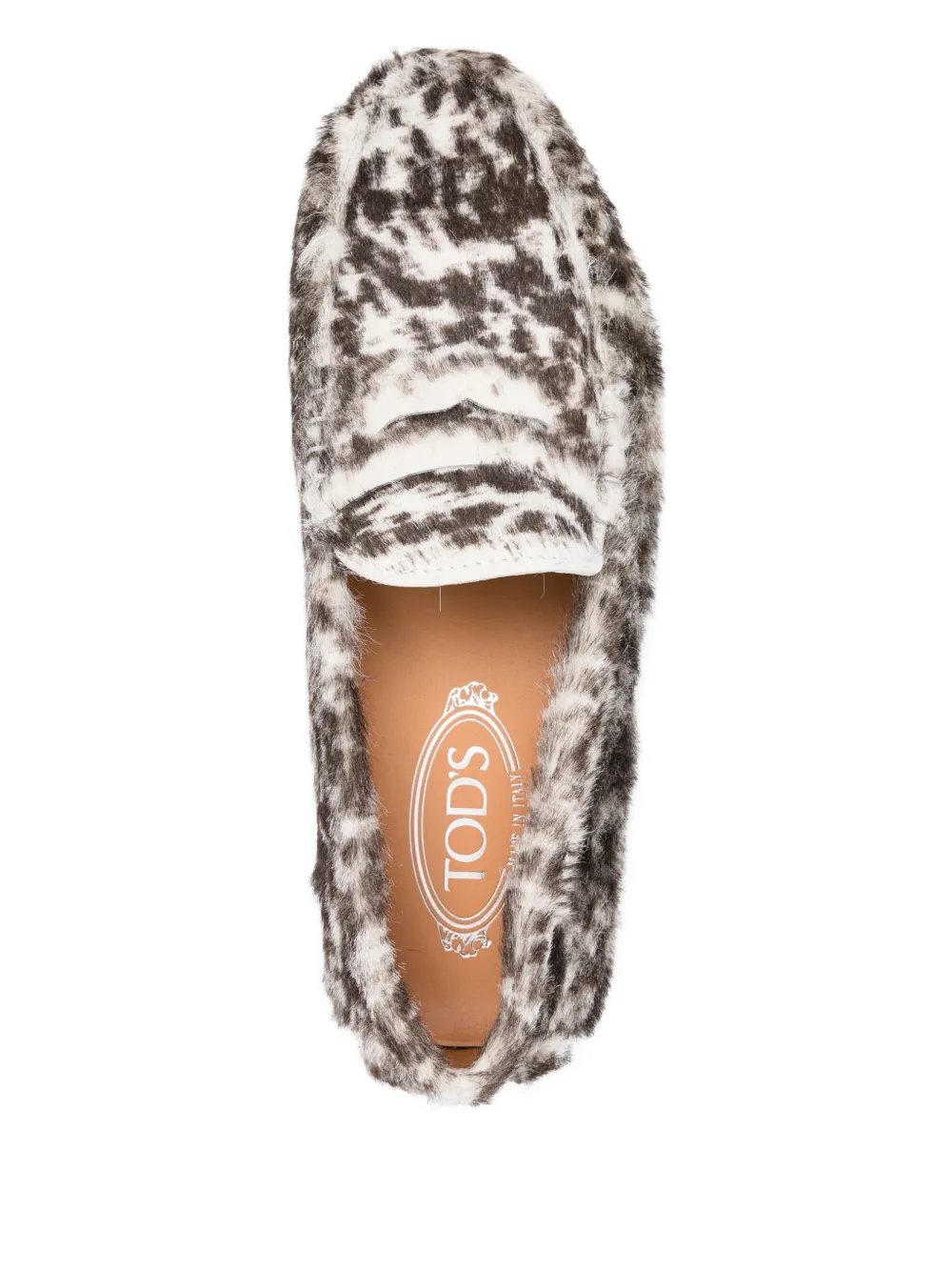 Лоферы Gommino с леопардовым принтом и мехом пони TOD'S, коричневый — фото 4