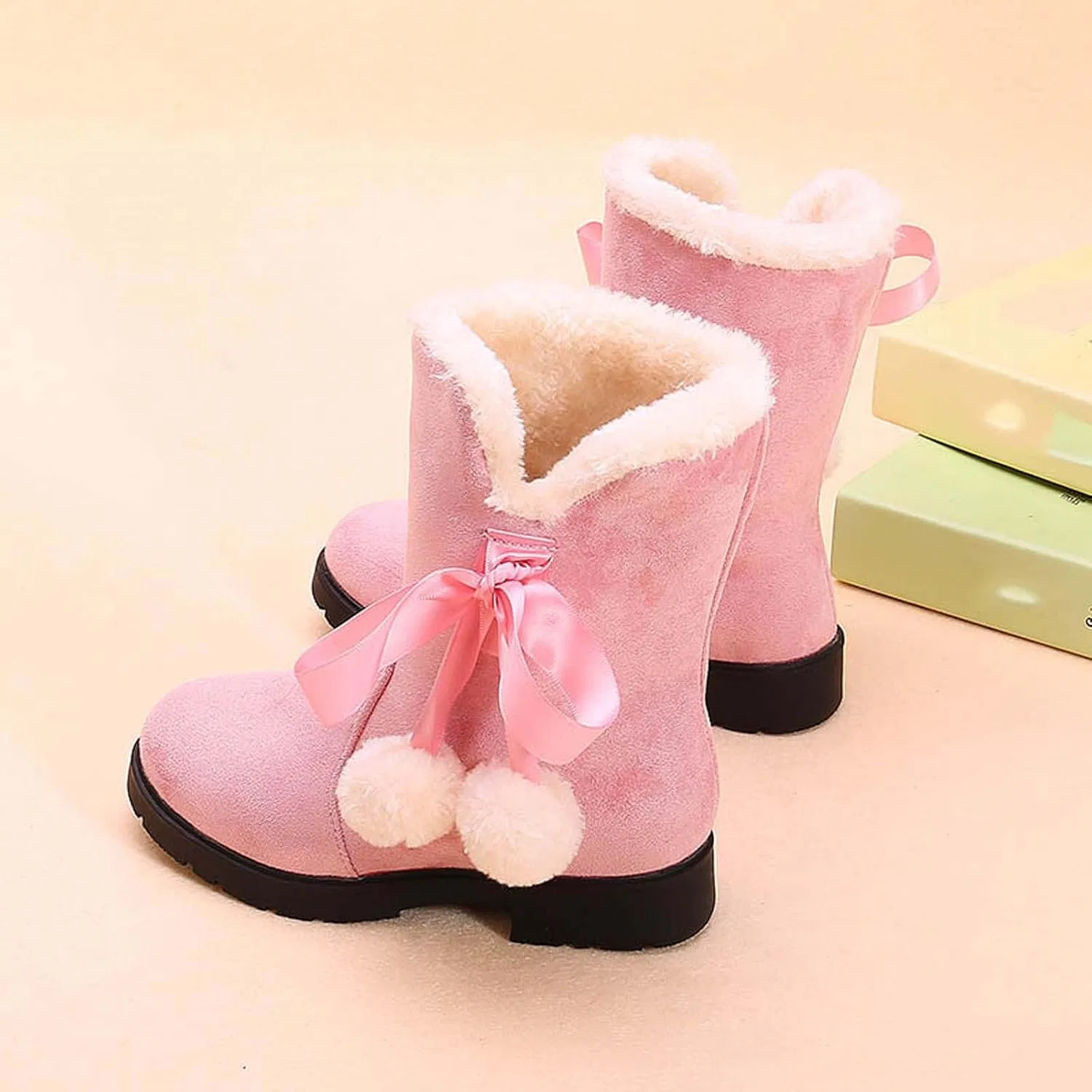 Детские зимние сапоги для девочек с мехом и бантом Zzalalana, Pink — фото 2