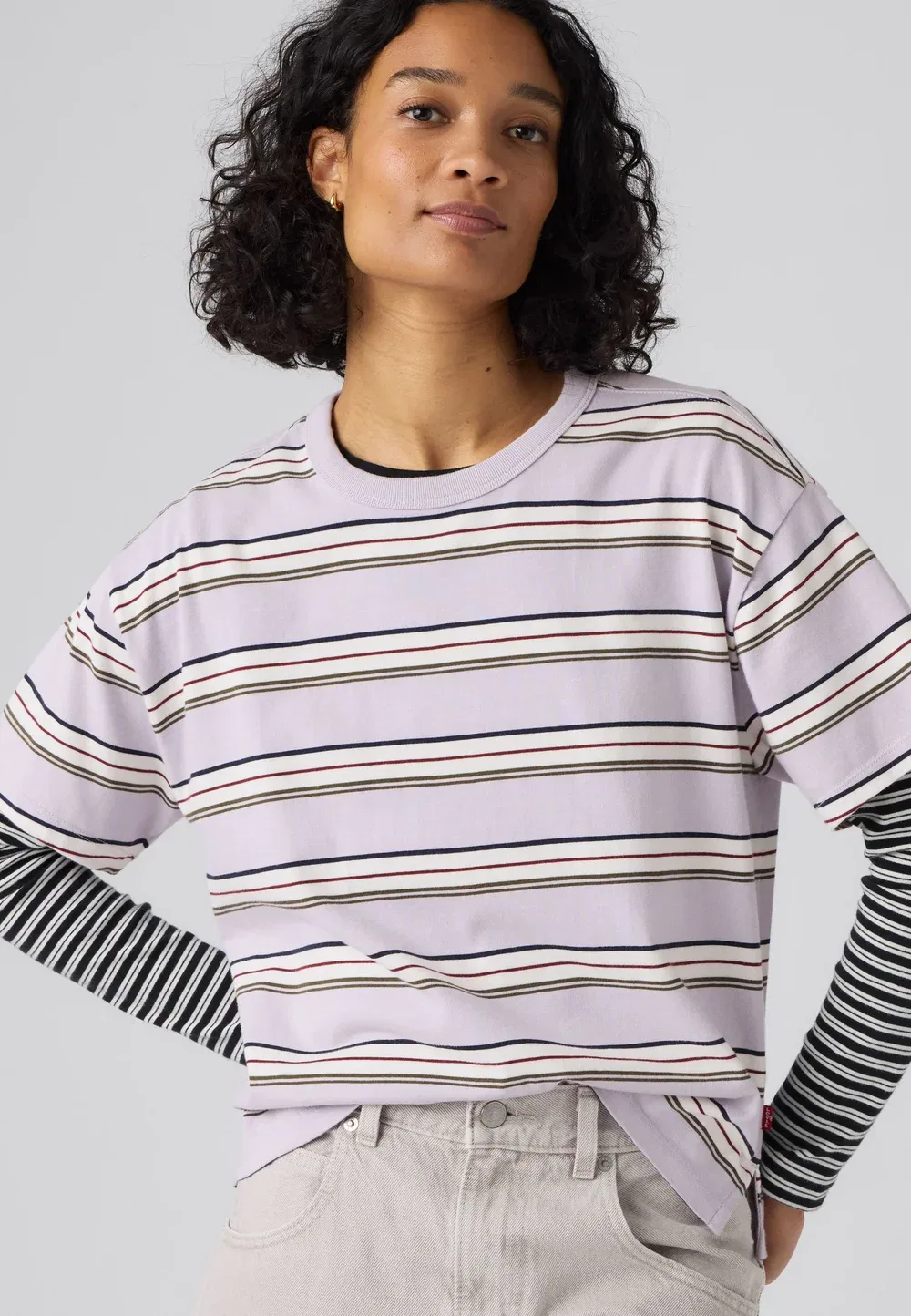 Винтажная футболка - базовая футболка Levi'S, Vida Stripe Lavender Blue Heavyweight Jersey — фото 4