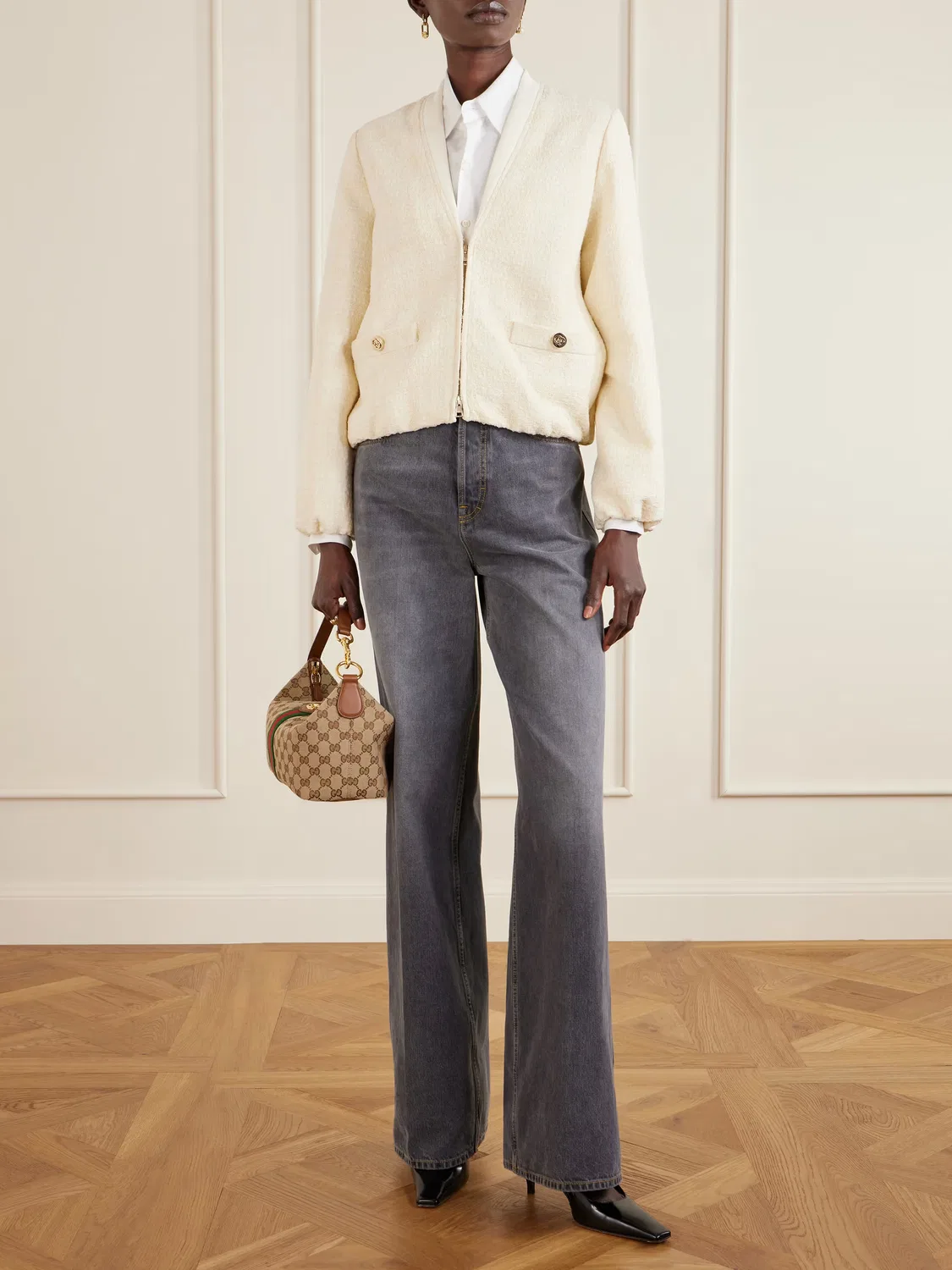 Куртка Gucci из букле из смесовой хлопковой ткани, с эластичным поясом, слоновая кость — фото 2