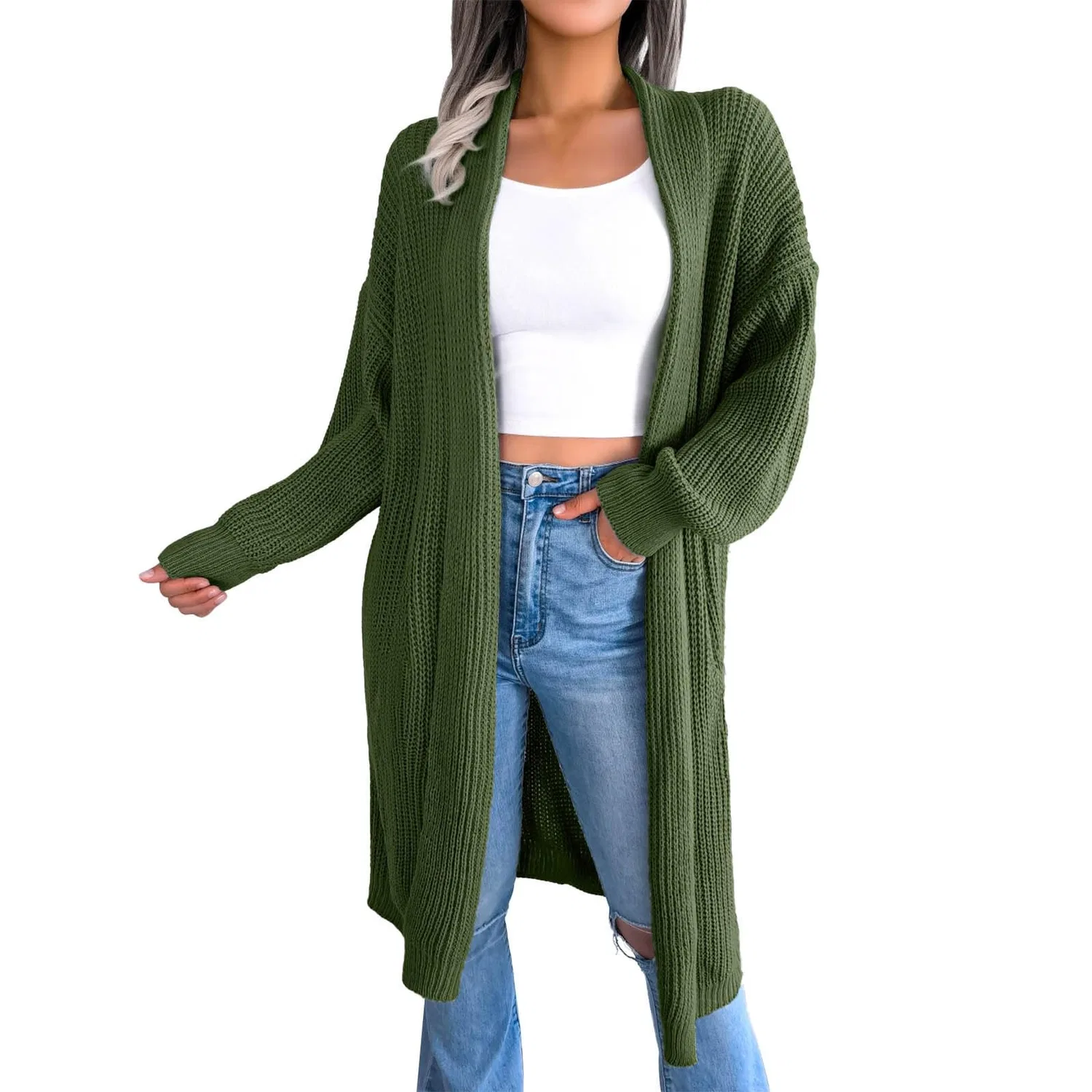 Женская куртка с длинным рукавом, модель Maglioni Donna Invernali, Verde