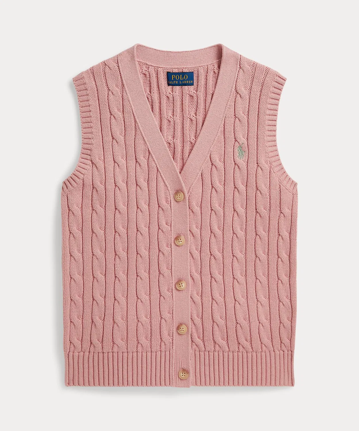 Детский жилет из хлопкового кабельного трикотажа с вышивкой POLO RALPH LAUREN CHILDRENSWEAR, Розовый