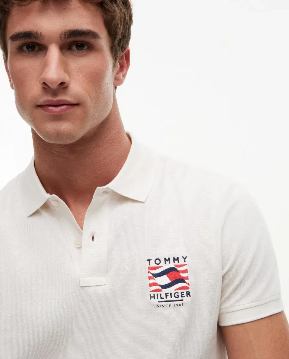 Мужское поло с коротким рукавом с вышитым флагом Tommy Hilfiger, Белый — фото 3