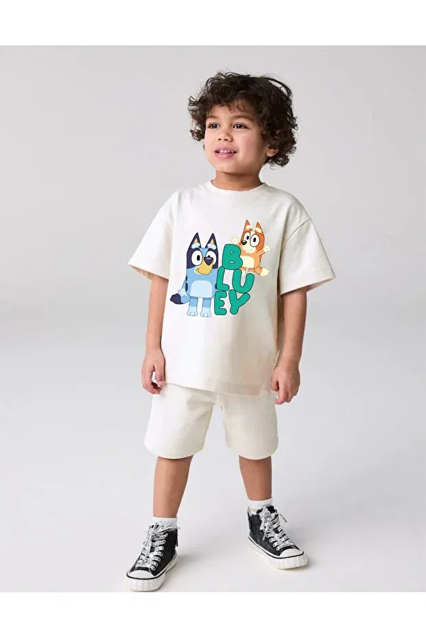 Детская футболка для мальчиков с принтом Bluey Design Printed Little Aden, Ecru