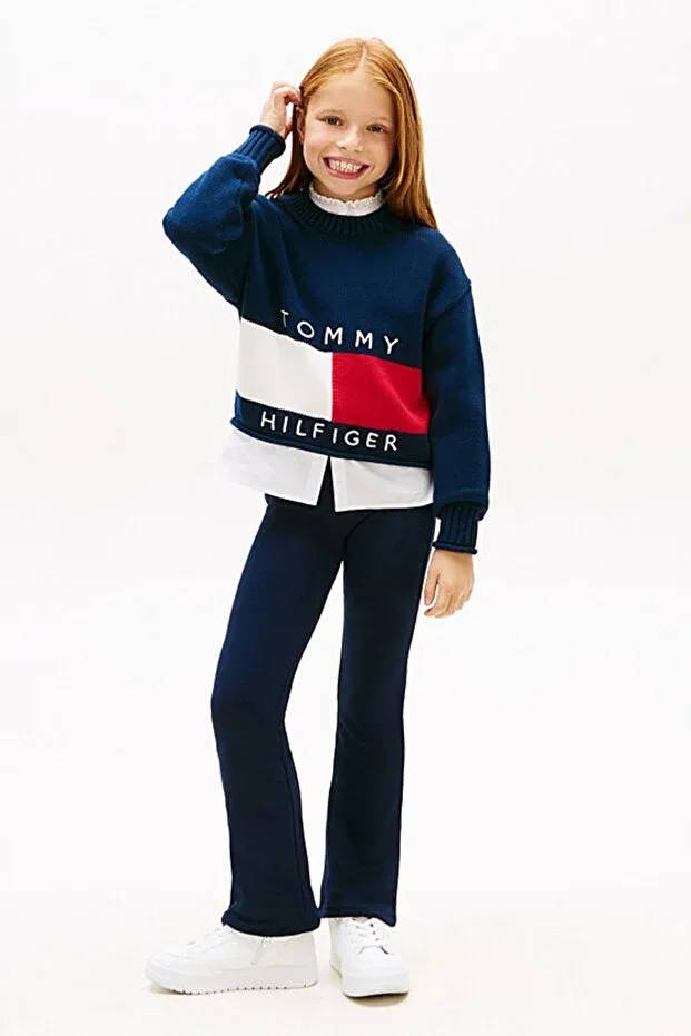 Детские леггинсы для девочек с принтом Tommy Foil Flare Tommy Hilfiger, Dark Night Navy — фото 2