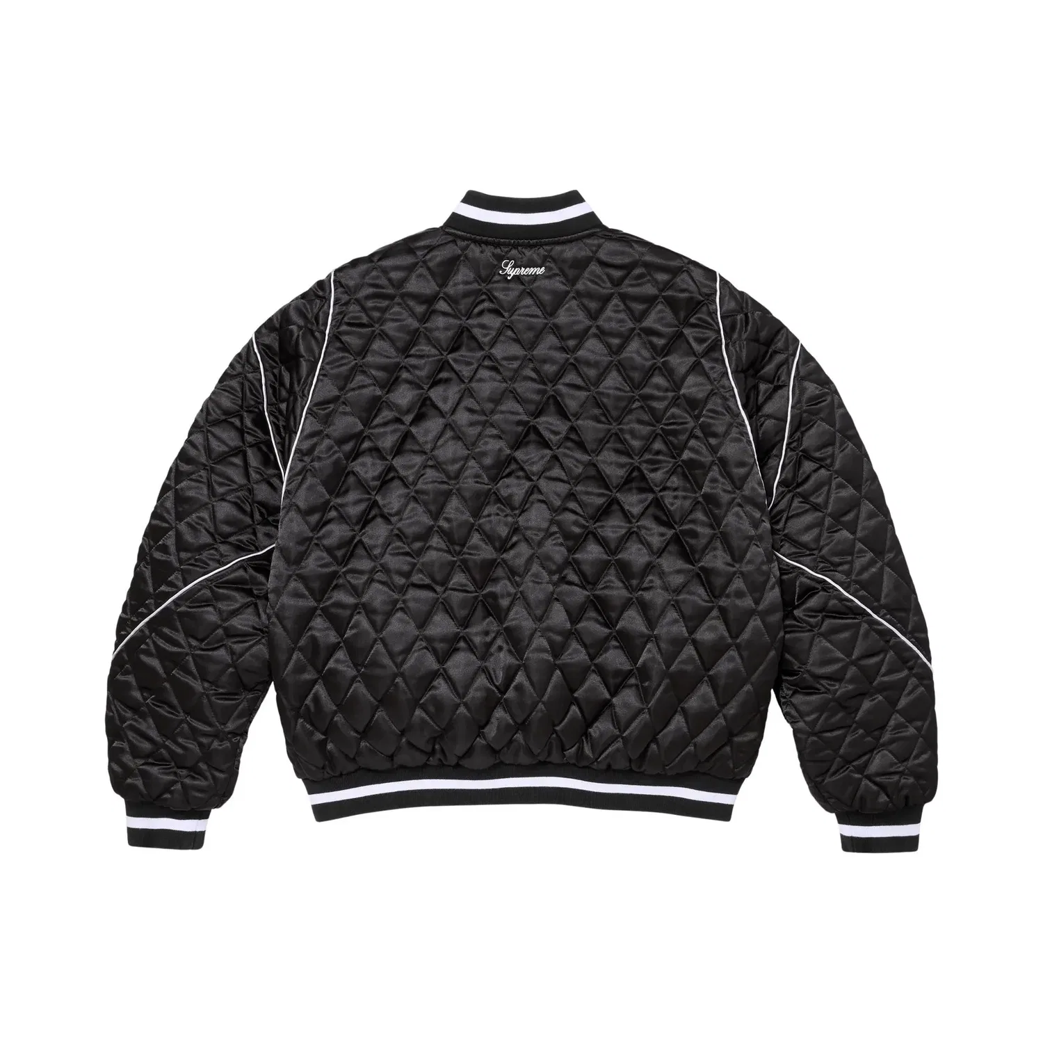 Куртка стёганая Supreme x Champion Quilted Satin Varsity, Black — фото 2