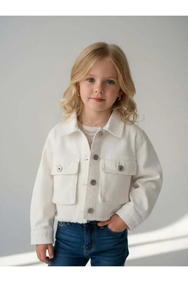 Детский джинсовое джакет для девочек с коротким рукавом Zekids, White