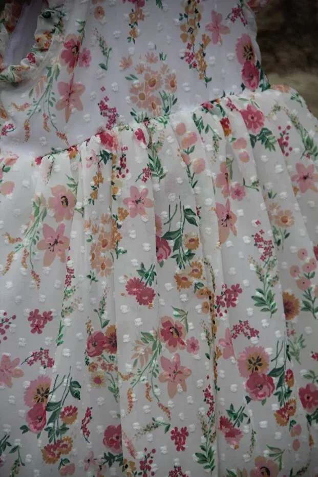 Детское платье для девочек с длинным рукавом Fleur floral patterned tulle dress Cumino, Ecru — фото 4