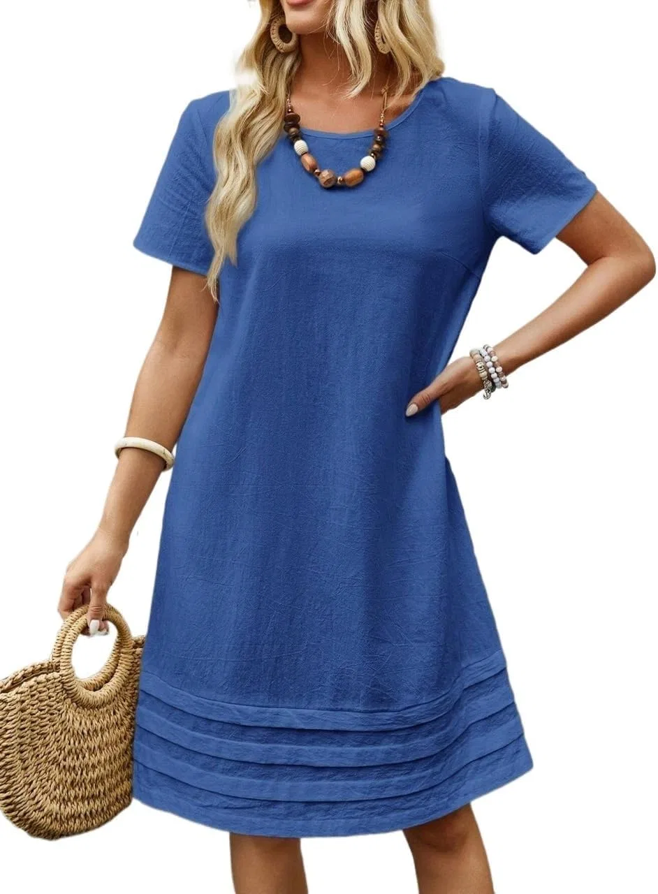 Женское летнее платье миди с круглым вырезом, Royal Blue