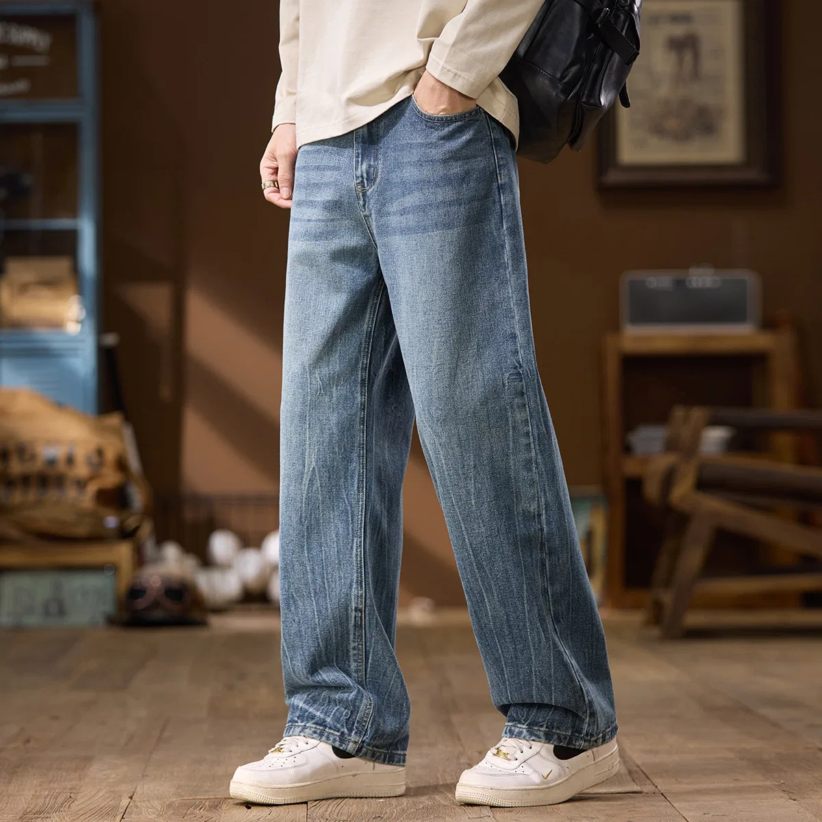 Детские джинсы свободного кроя с широкой штаниной Tonlion, Denim Blue — фото 4