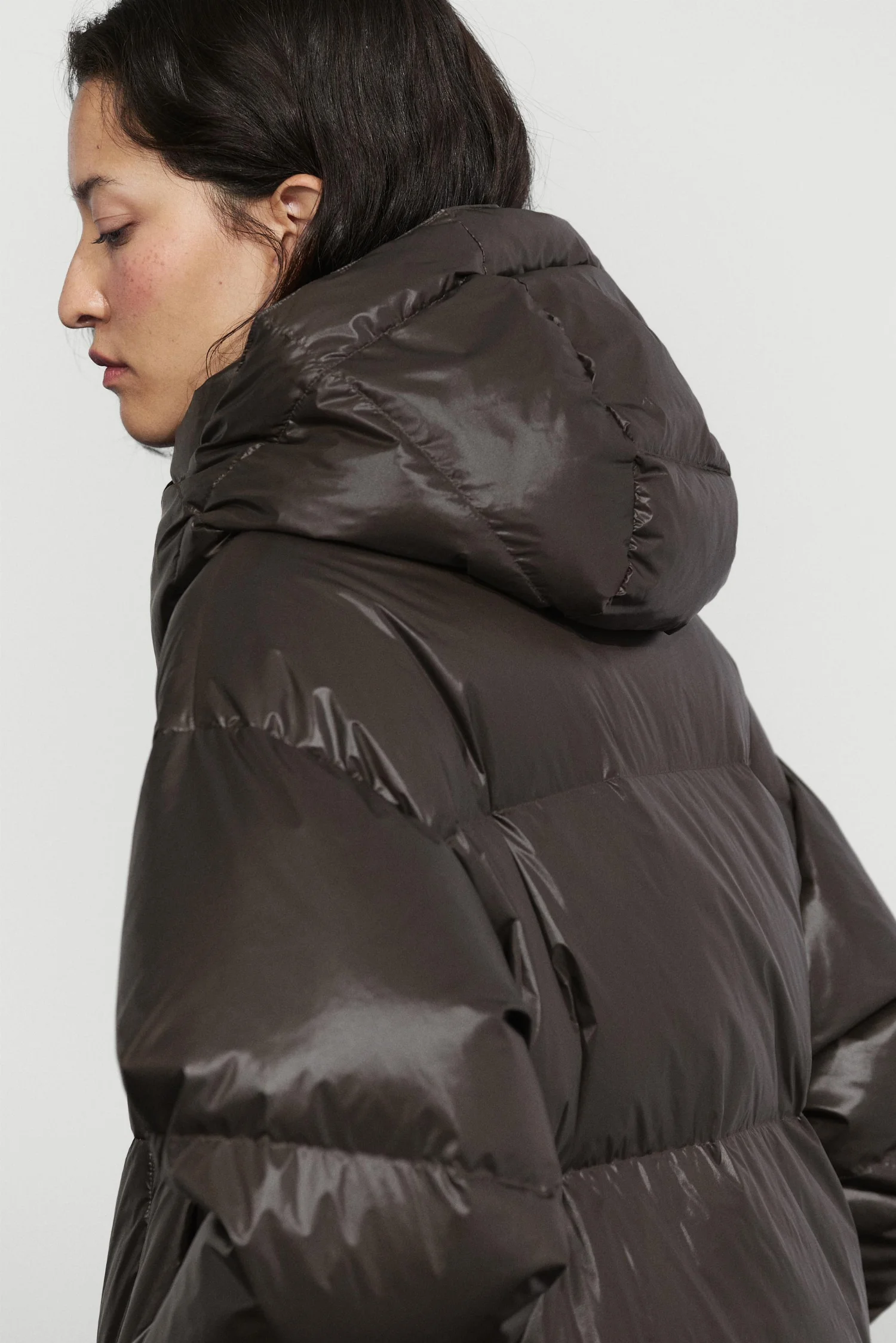 Пуховик Massimo Dutti With Mitten Detail, коричневый — фото 3