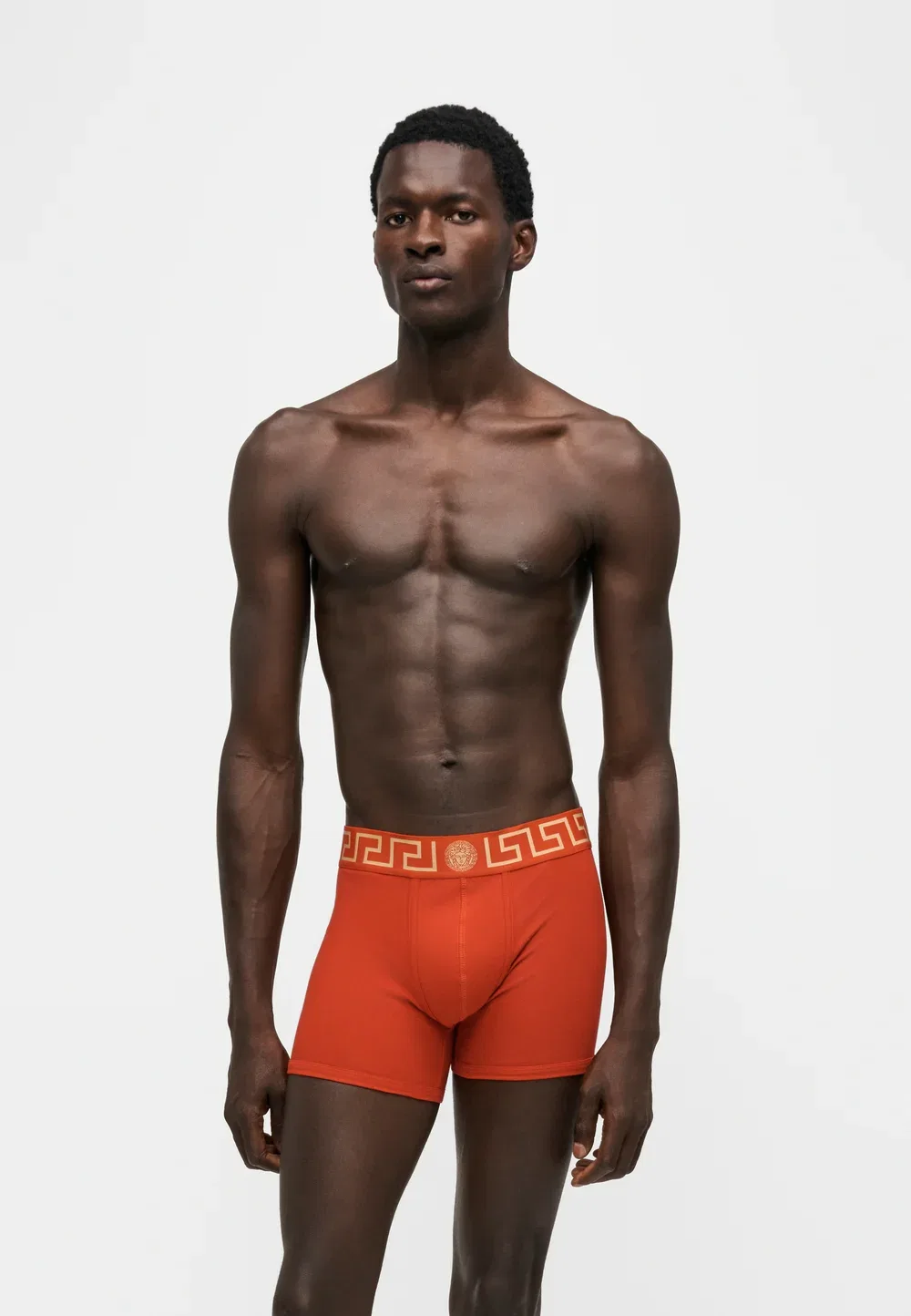 Длинные трусы-плавки с логотипом Topeka - трусы Versace, Red/Gold-Coloured