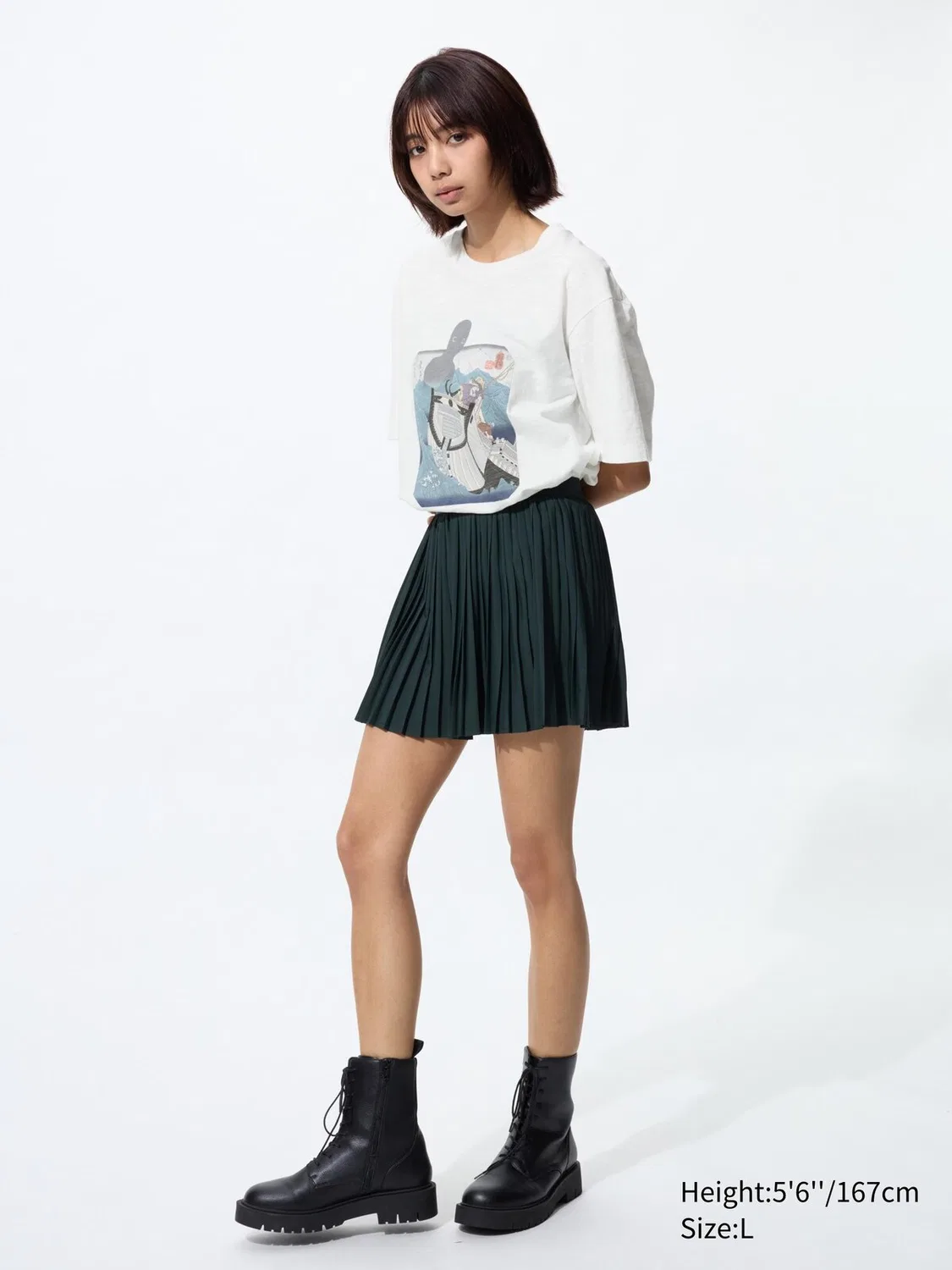Футболка с коротким рукавом Uniqlo, с графическим принтом в стиле укие-э, кремовая — фото 3