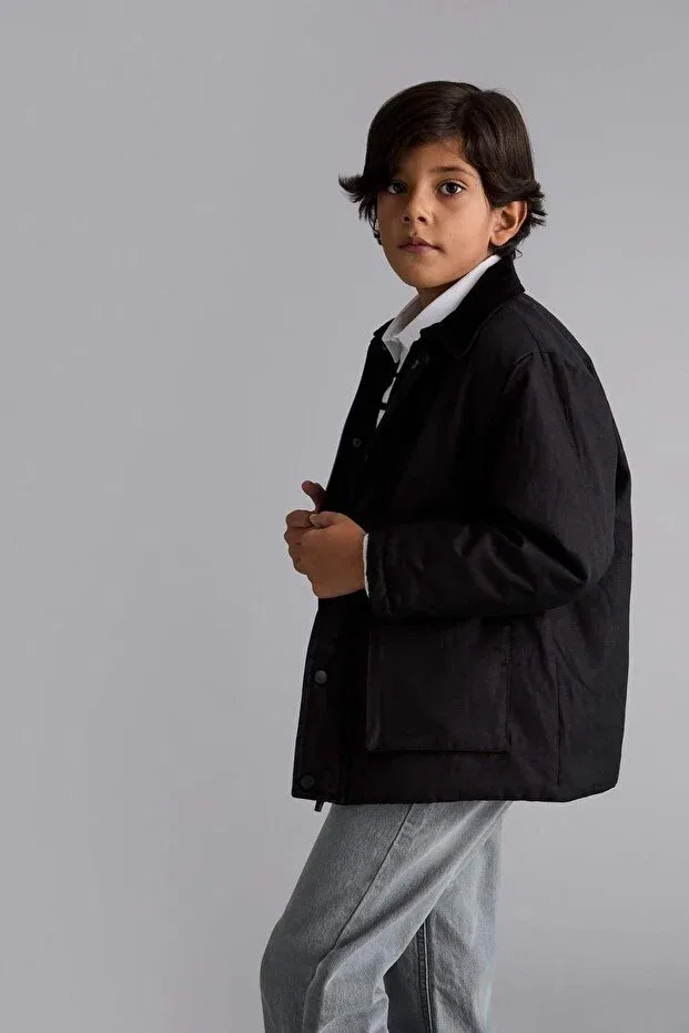 Детское пальто для мальчиков хлопковое Polo collar snap fastener coat Defacto, Black-Bk27