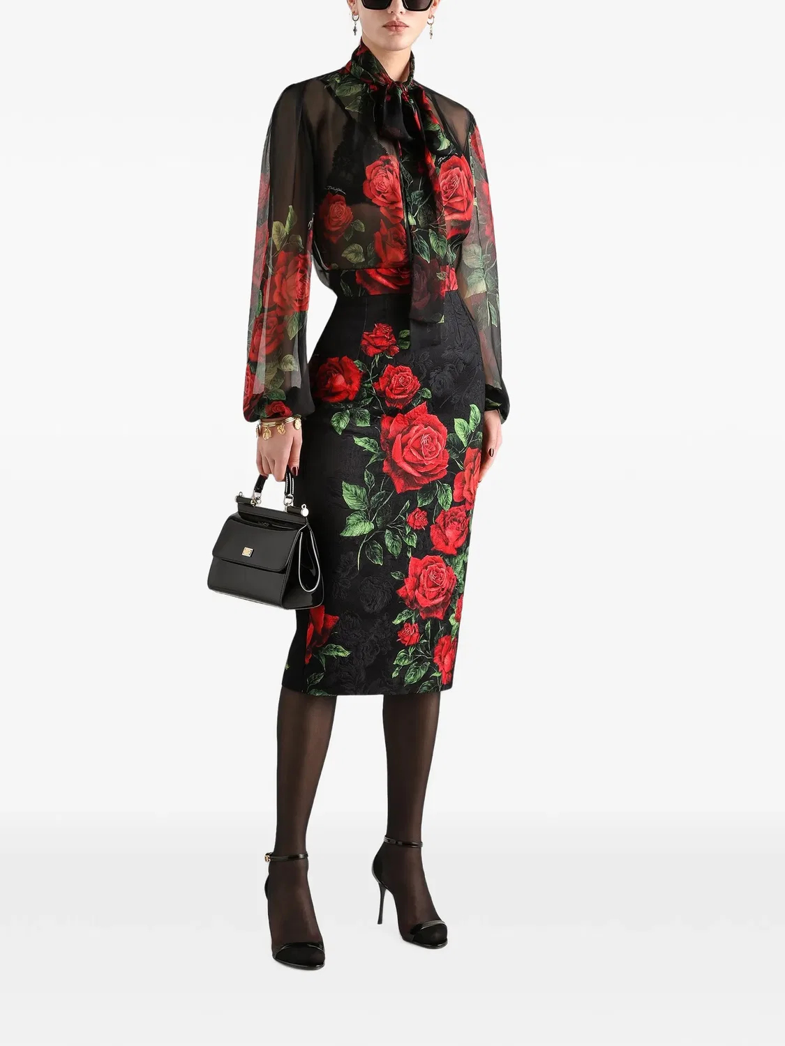Юбка из парчи с цветочным принтом Dolce & Gabbana, черный — фото 4