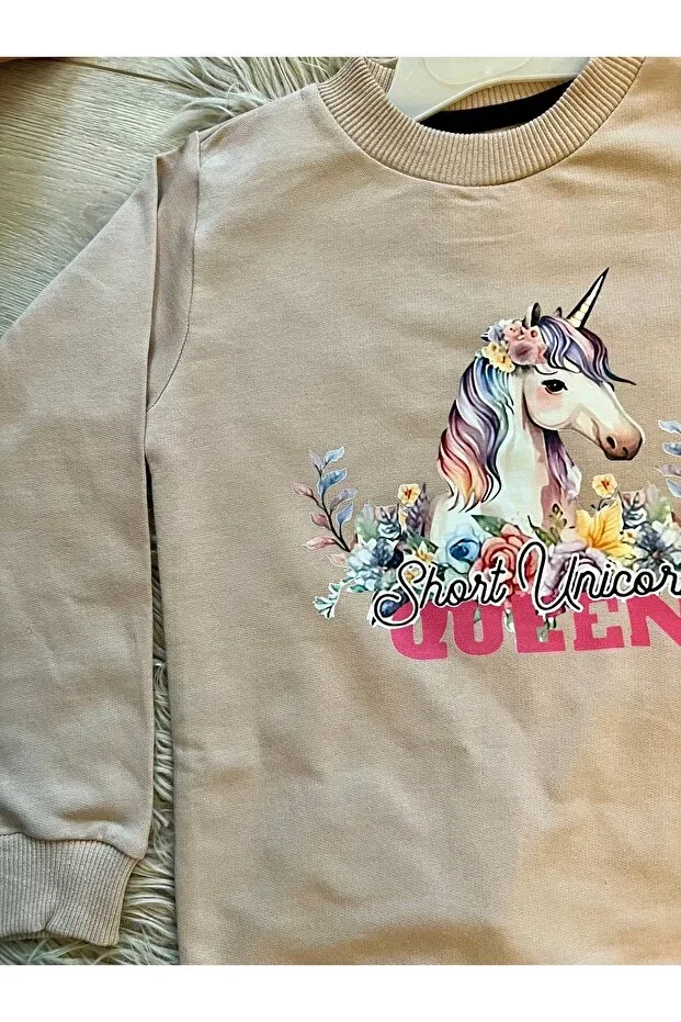 Детский спортивный костюм для девочек с принтом Unicorn Seasonal 2 Thread Enes Baby, Soil — фото 2
