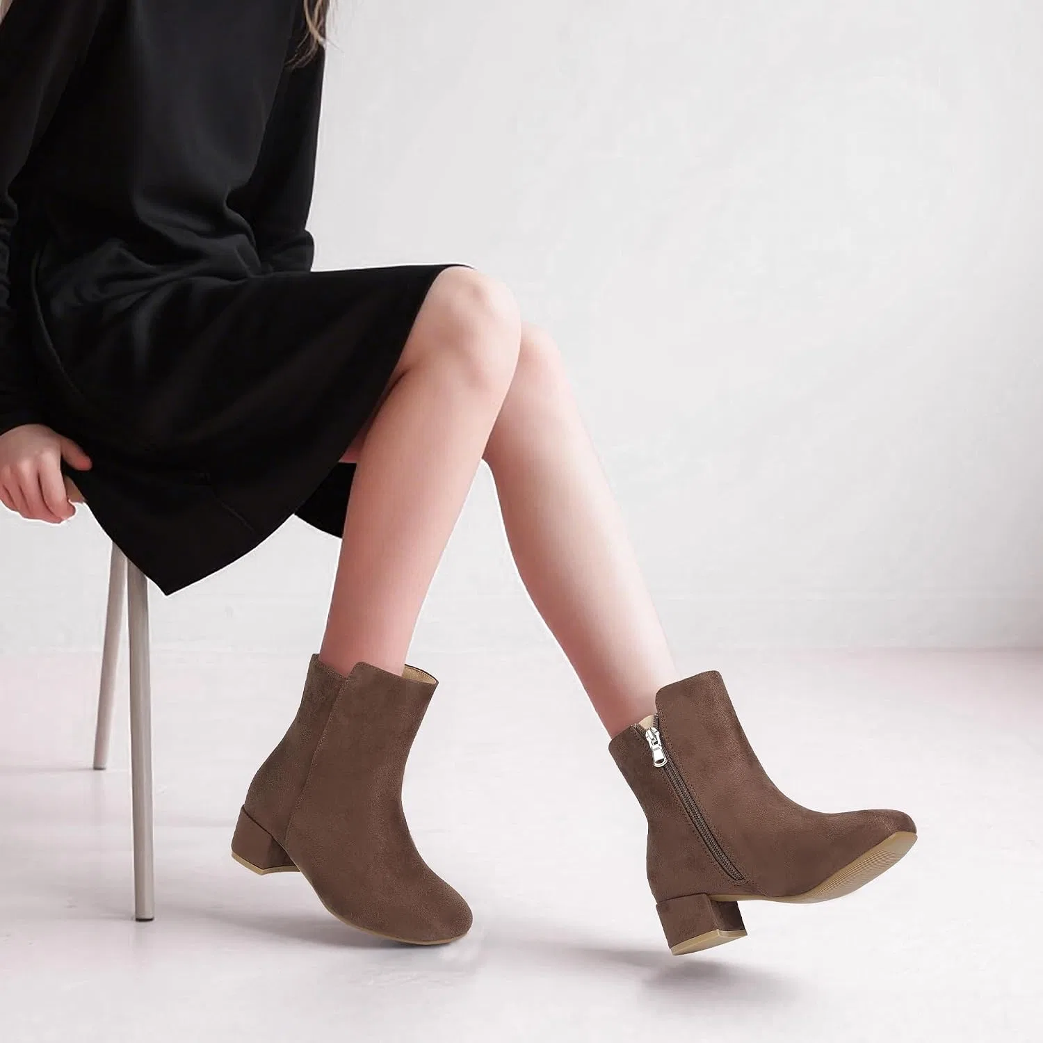 Детские ботинки для девочек с квадратным носком Alyssa PANDANINJIA, Brownsuede — фото 2