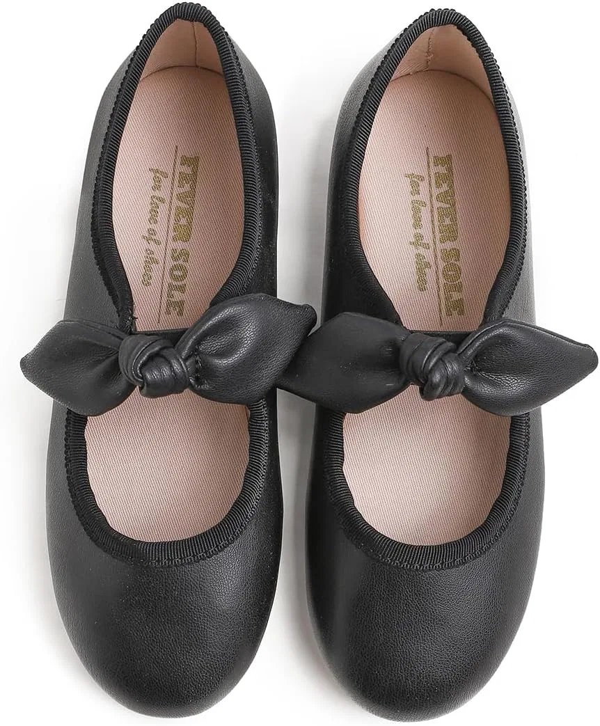 Детские туфли для девочек с пряжкой FEVERSOLE, Vegan Leather Bow Elastic Maryjane Black — фото 3