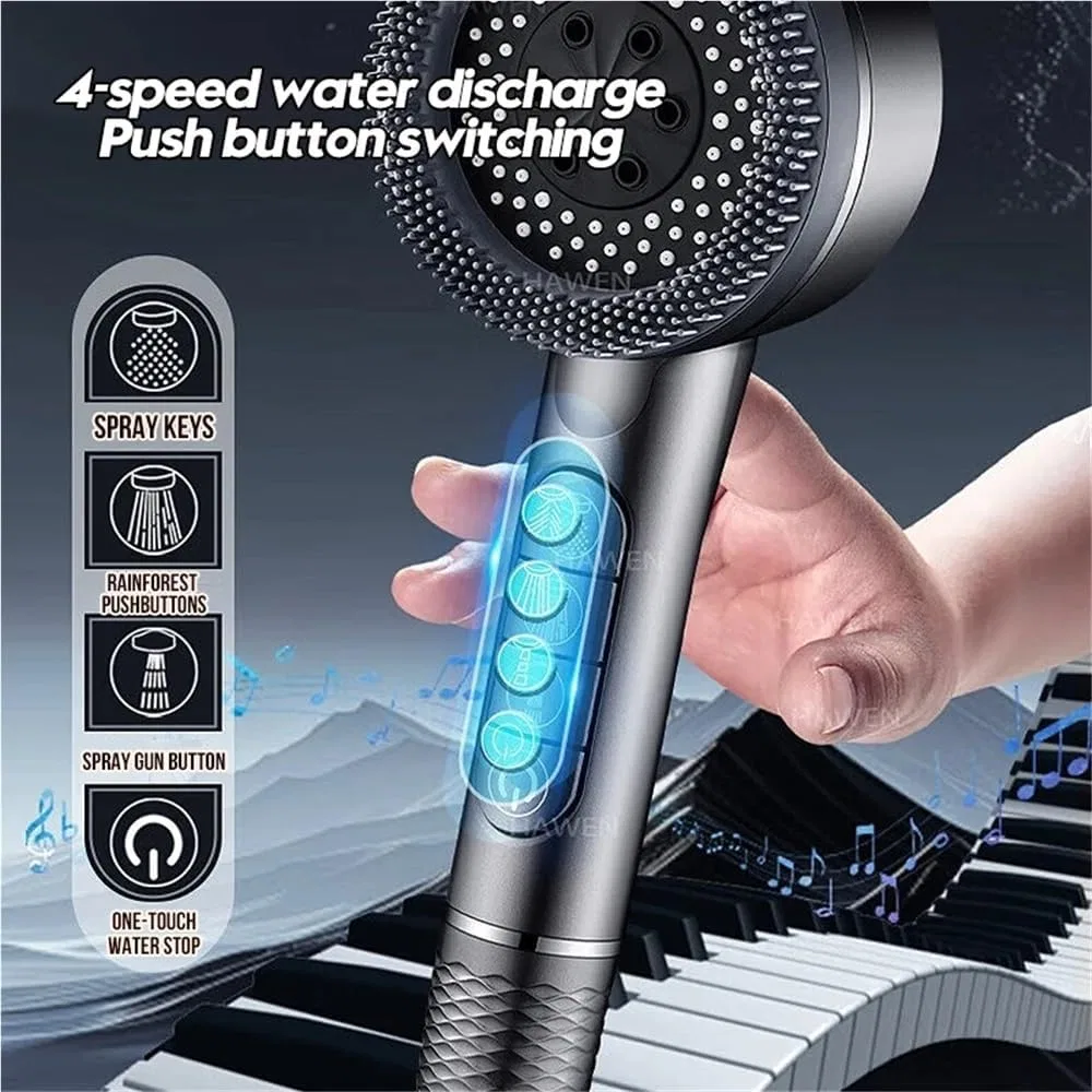 Душевая лейка 4 режима, High Pressure, YOSLQRRCX, 1 шт, Silver Set — фото 3