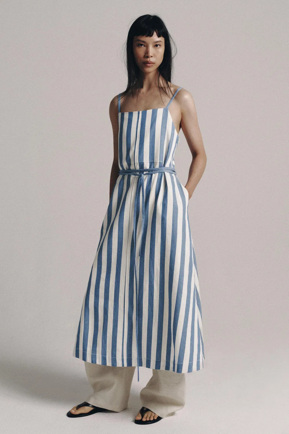 Полосатое миди-платье из коллекции ZW ZARA, Blue/White — фото 4
