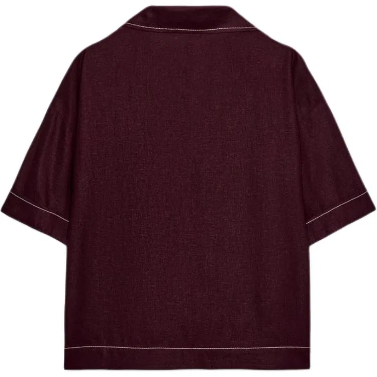 Женская рубашка с V-образным вырезом Burgundy Red ZARA, Burgundy — фото 3